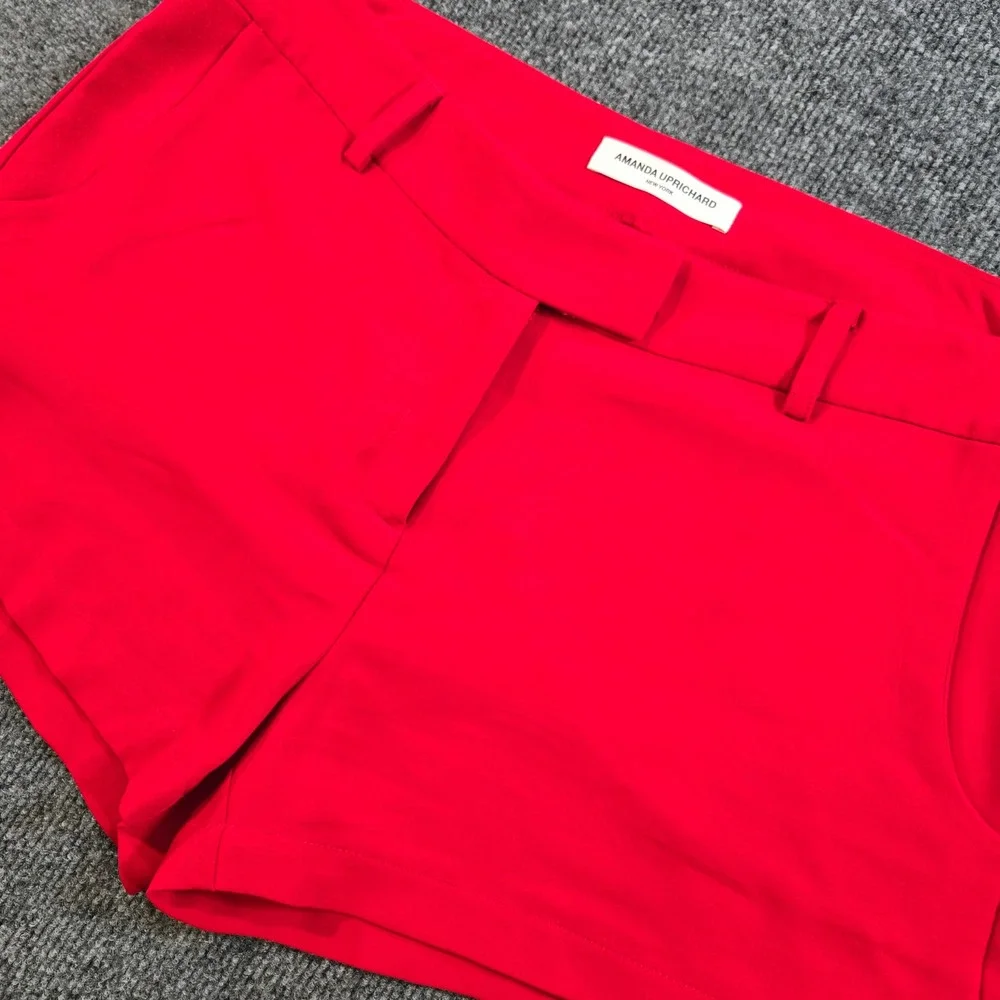 Amanda Uprichard Brooklyn Cherry Red Tailored Shorts Size L Pockets Made in USA